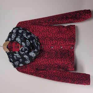 Tripp NYC Red Animal Print Jean Jacket - Mall Goth Punk Grunge & Scarf